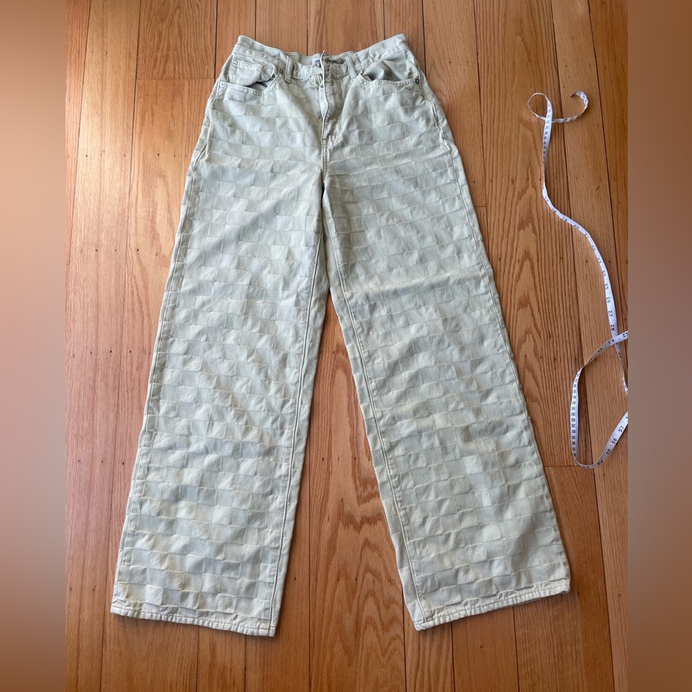 Madewell High-Rise Wide Leg Jeans in Pale Beige Checkered - Picture 1 of 7